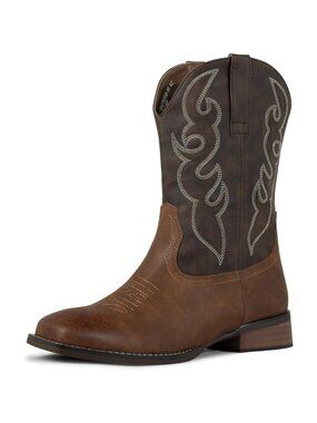 Men's Square Toe Western Cowboy Boots Faux Leather Riding Winter Fashion